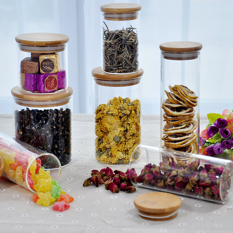 Big Empty Storage Jar High Quality Food Grade Storage Cookie Glass Jar With Bamboo Lid Storage Food Jars With Wood Lid Cork