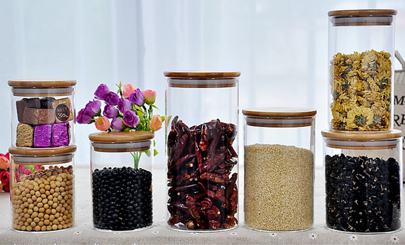 Big Empty Storage Jar High Quality Food Grade Storage Cookie Glass Jar With Bamboo Lid Storage Food Jars With Wood Lid Cork