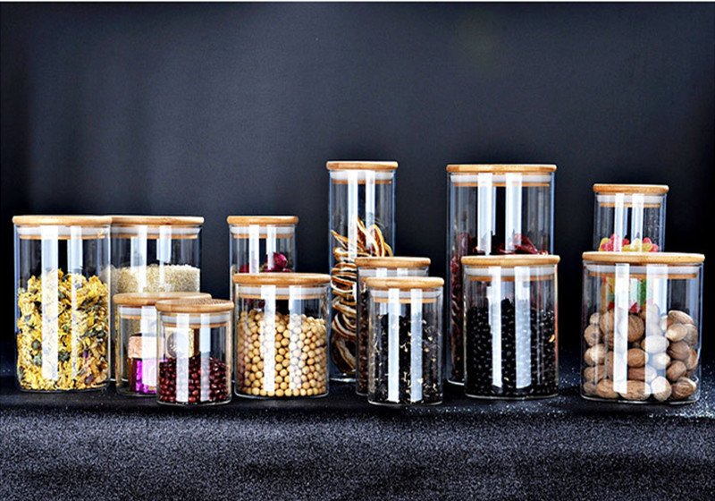 Big Empty Storage Jar High Quality Food Grade Storage Cookie Glass Jar With Bamboo Lid Storage Food Jars With Wood Lid Cork