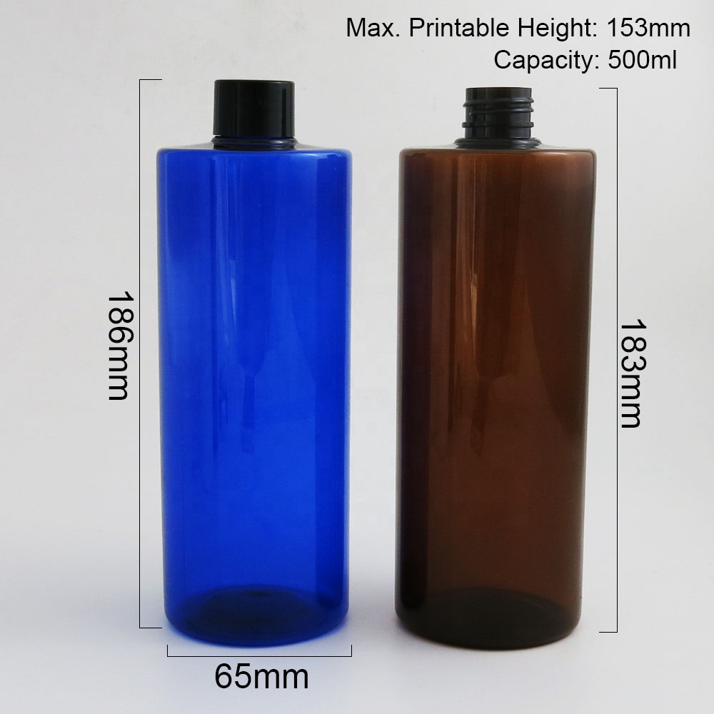 Big Empty clear amber blue red green white plastic bottle 500ml PET flat shoulder straight side container 500cc
