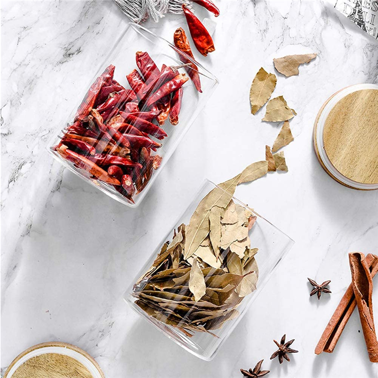 Big Size Kitchen Food Clear Glass Bamboo Sets Airtight Stackable Storage Jar With Lid