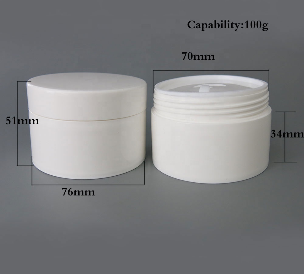 Big glossy white empty cosmetic cream jars 100ml