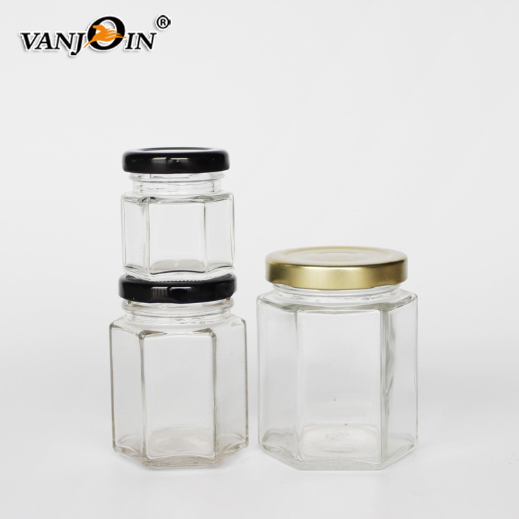 Big honey jars 730ml hexagonal glass jar with canning lid for organic honey