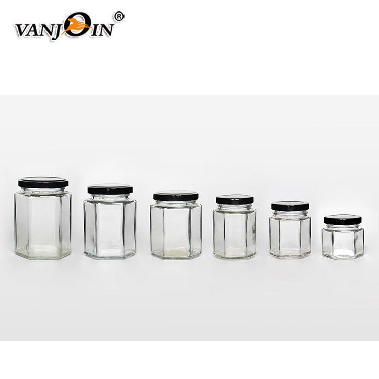 Big honey jars 730ml hexagonal glass jar with canning lid for organic honey