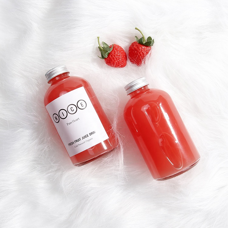 Big round beverage boba tea glass bottle for soft drink milk packaging container with aluminum lid