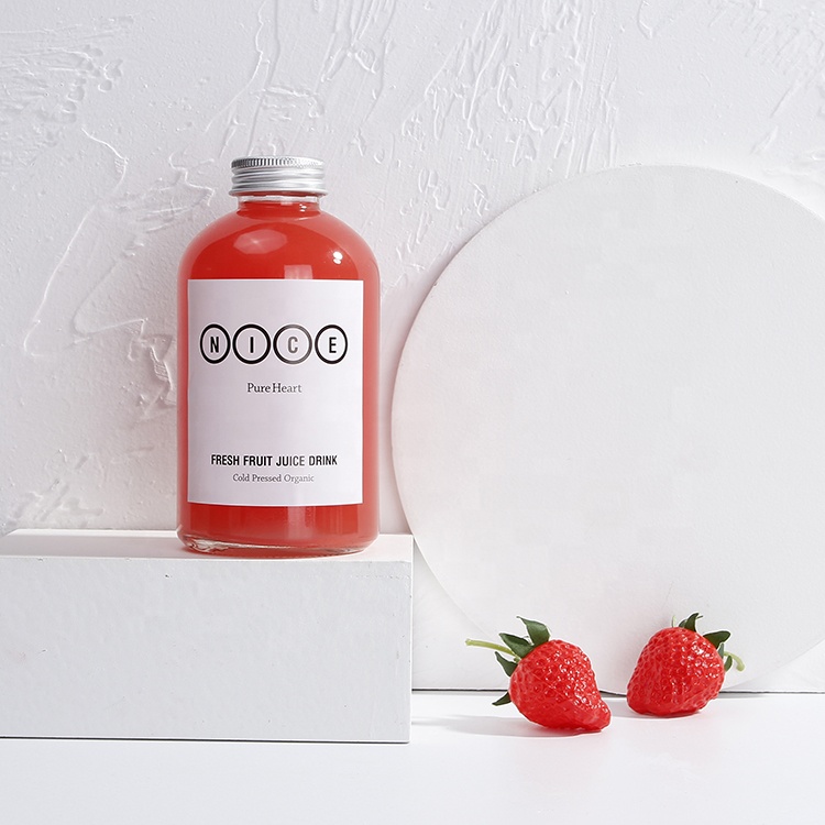 Big round beverage boba tea glass bottle for soft drink milk packaging container with aluminum lid