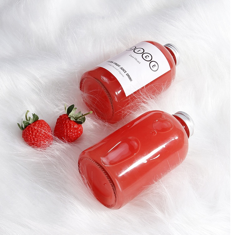 Big round beverage boba tea glass bottle for soft drink milk packaging container with aluminum lid