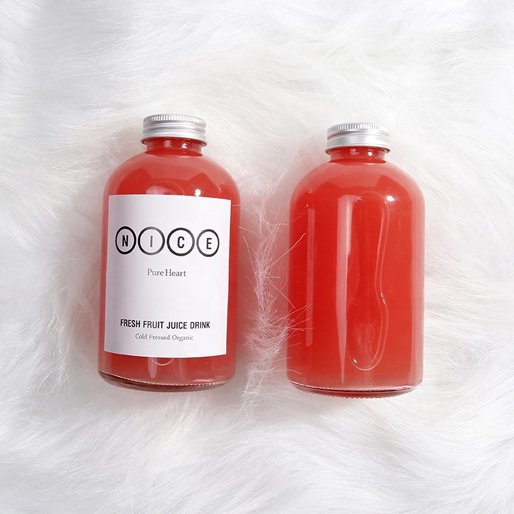 Big round beverage boba tea glass bottle for soft drink milk packaging container with aluminum lid