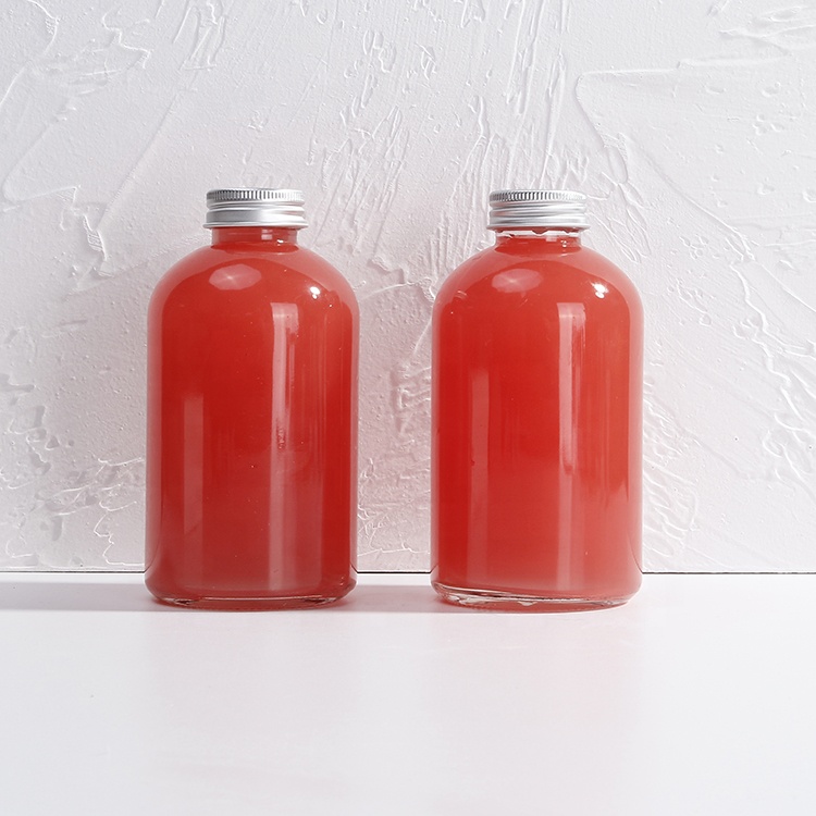 Big round beverage boba tea glass bottle for soft drink milk packaging container with aluminum lid