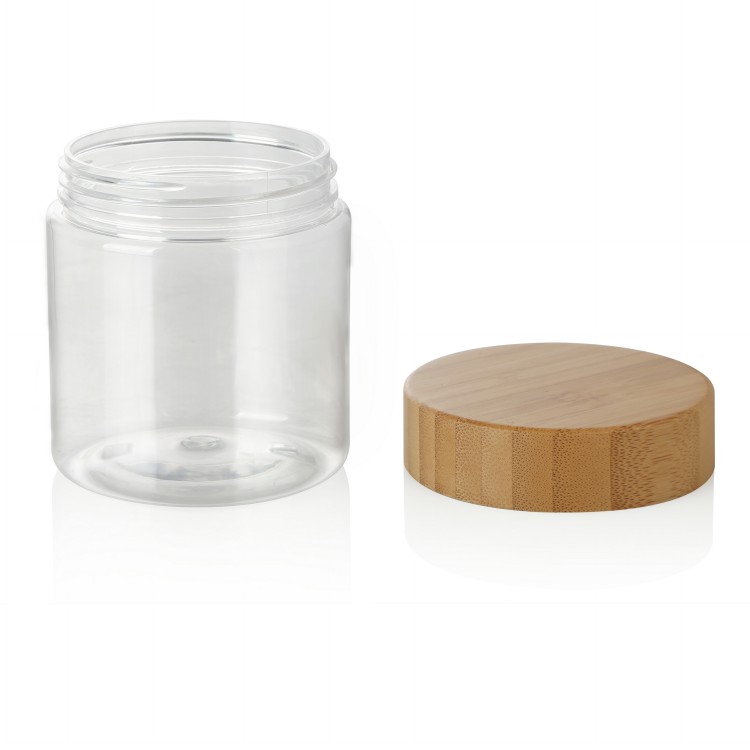Big size 150ml 250ml 500ml clear plastic cosmetic packaging jars with bamboo screw lid
