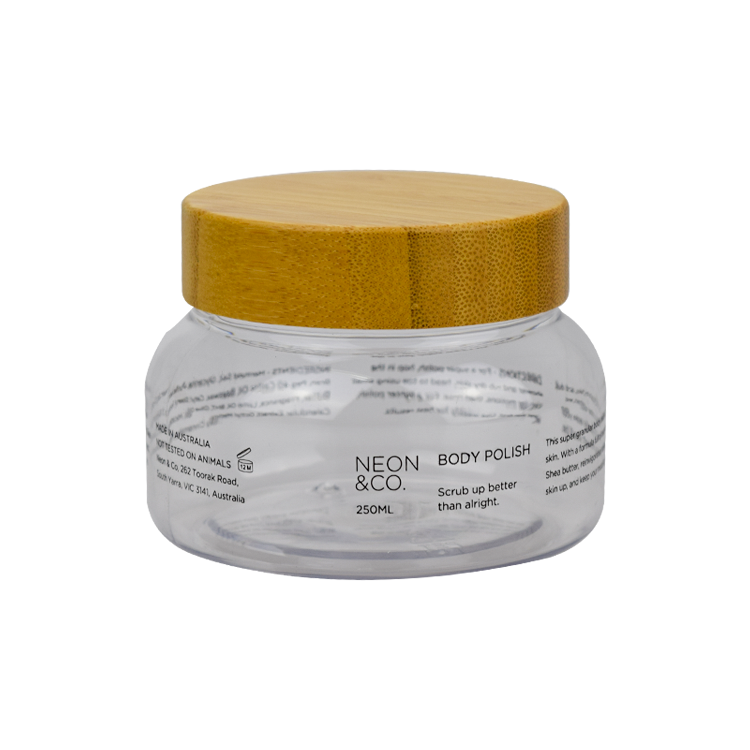 Big size 150ml 250ml 500ml clear plastic cosmetic packaging jars with bamboo screw lid