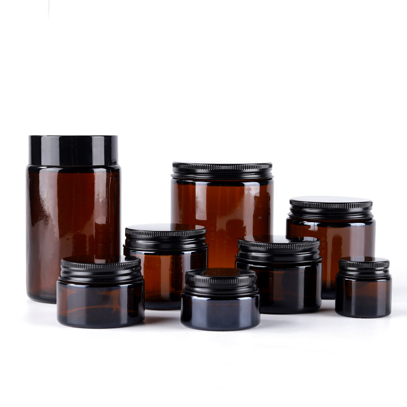 Big size 8 oz 240g 5g 10g 20g 30g 60g 100g 200g amber glass jar with plastic aluminum screw cap for mask cream cosmetic packing