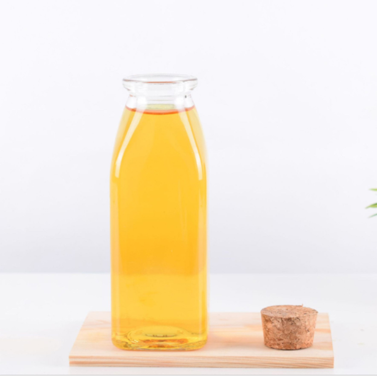 Big volume 250ml 350ml 500ml 12oz cold pressed square juice glass bottle with Metal lid cork