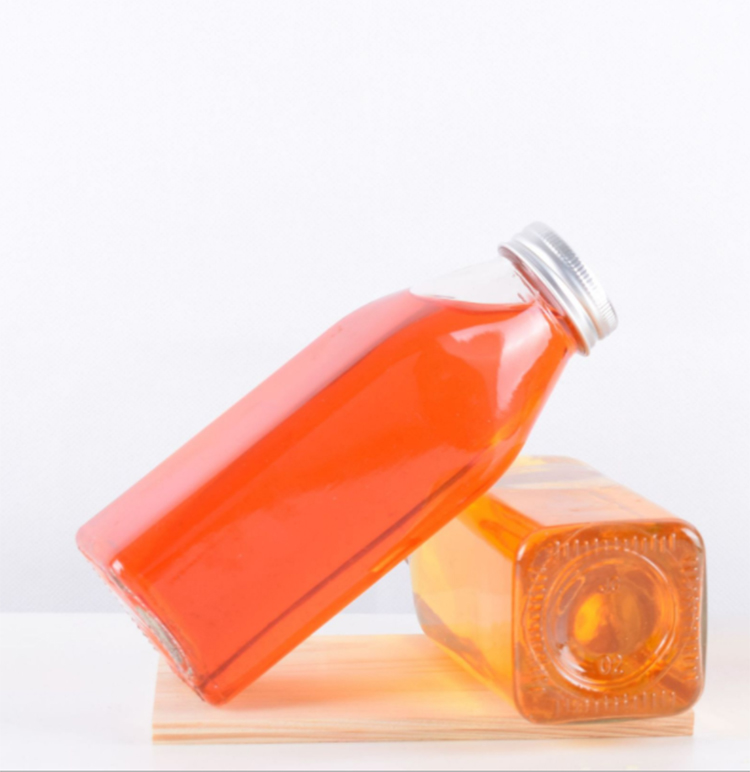 Big volume 250ml 350ml 500ml 12oz cold pressed square juice glass bottle with Metal lid cork