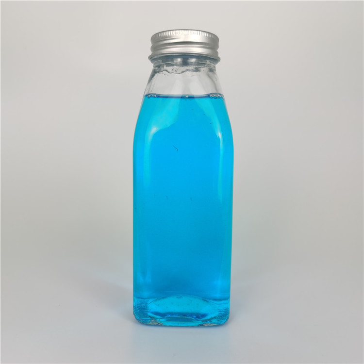 Big volume 250ml 350ml 500ml 12oz cold pressed square juice glass bottle with Metal lid cork