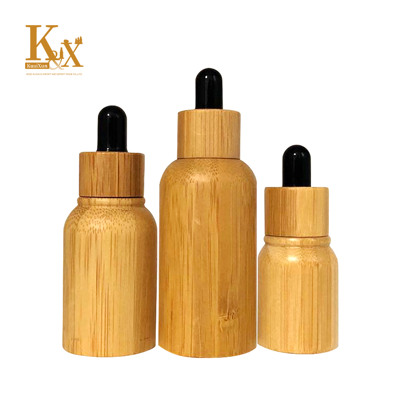 Biodegradable bamboo cosmetic packaging 5ml 10ml 15ml 20ml 30ml 50ml 100ml bamboo glass essential oil dropper bottle