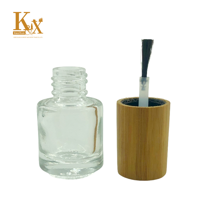 Biodegradable bamboo cosmetic packaging custom logo 5ml 10ml nature clear empty luxury glass nail polish bottle with bamboo lid