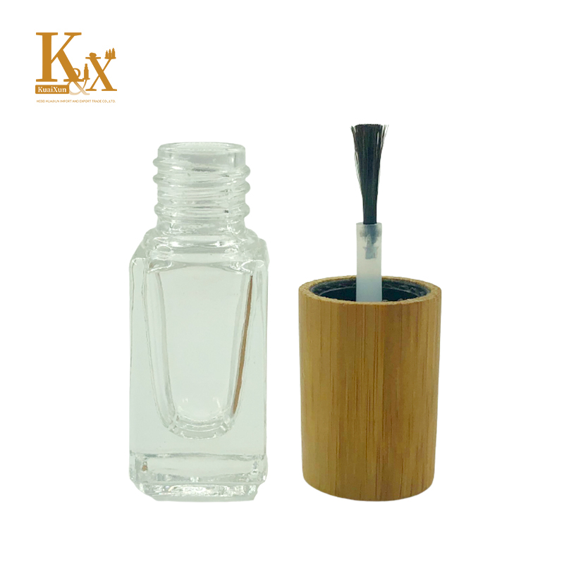 Biodegradable bamboo cosmetic packaging custom logo 5ml 10ml nature clear empty luxury glass nail polish bottle with bamboo lid