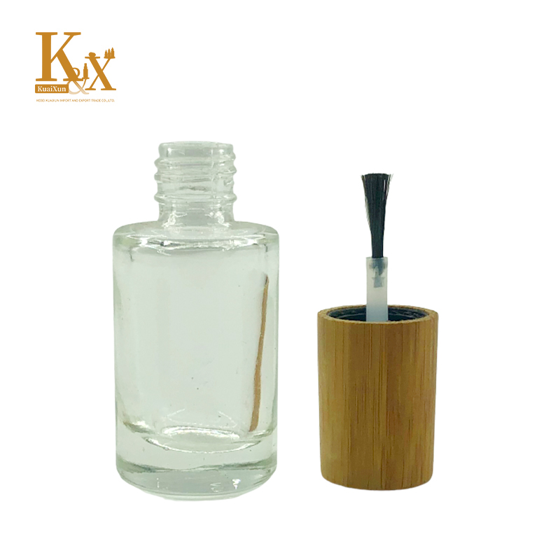 Biodegradable bamboo cosmetic packaging custom logo 5ml 10ml nature clear empty luxury glass nail polish bottle with bamboo lid