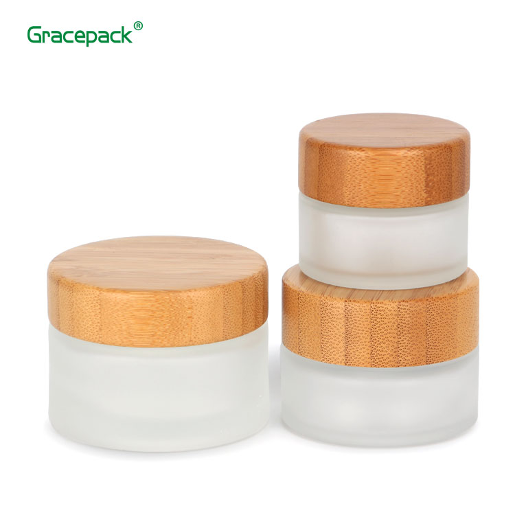 Biodegradable eco-friendly organic bamboo glass cream jar, 50g glass cream jar