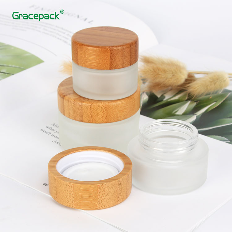 Biodegradable eco-friendly organic bamboo glass cream jar, 50g glass cream jar