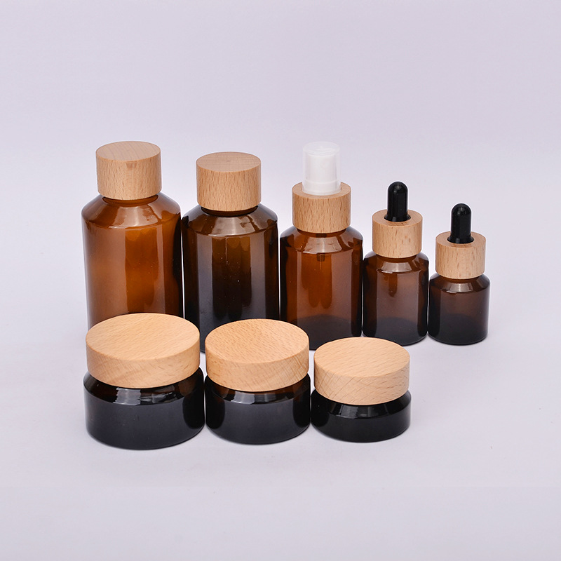 Biodegradable wooden cream bottles natural luxury bamboo cosmetic packaging