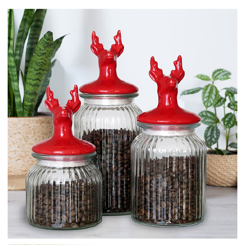 Bird Deer Squirrel Ceramic Lidded Glass Strainer Jar Wide Mouth Containers Bulk with Lids