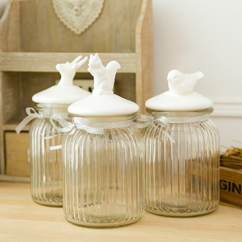 Bird Deer Squirrel Ceramic Lidded Glass Strainer Jar Wide Mouth Containers Bulk with Lids