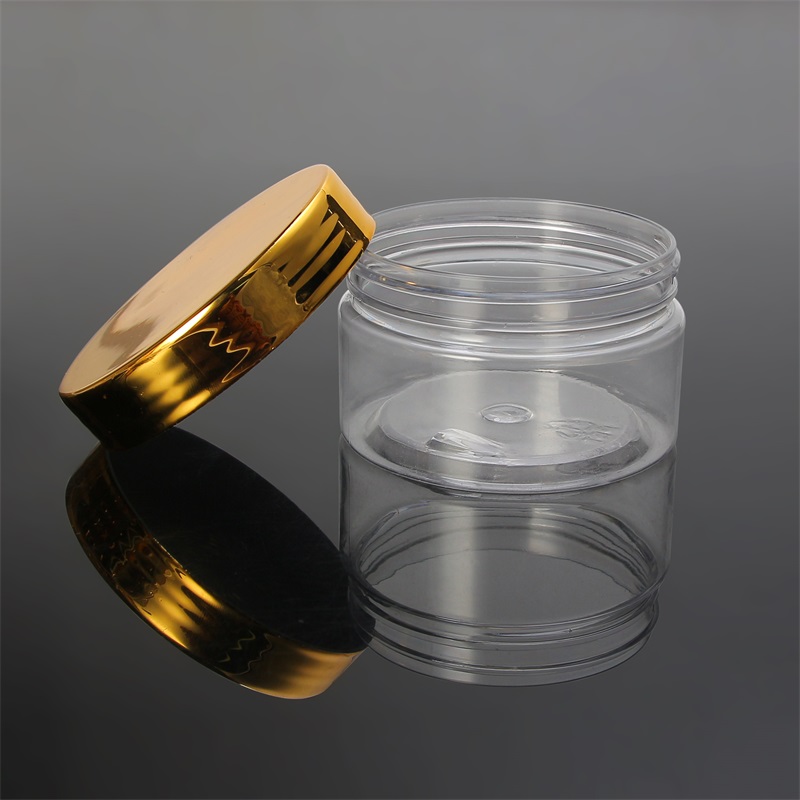 Biscuit container empty 250g wide mouth pet plastic transparent empty food jar with gold lid