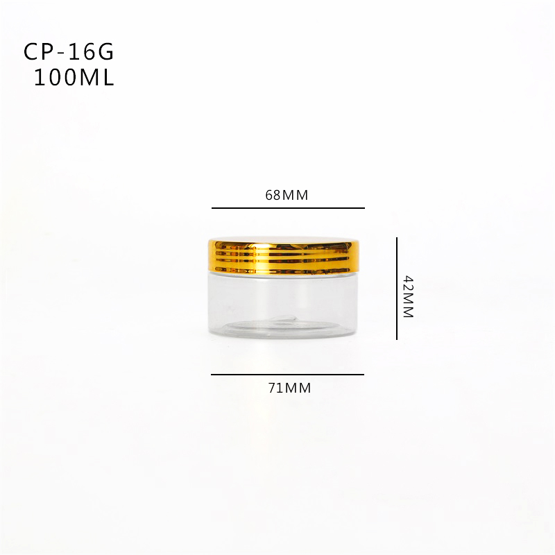 Biscuit container empty 250g wide mouth pet plastic transparent empty plastic Skin Care Cream jar with gold lid