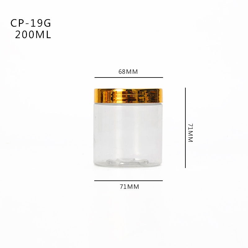 Biscuit container empty 250g wide mouth pet plastic transparent empty plastic Skin Care Cream jar with gold lid