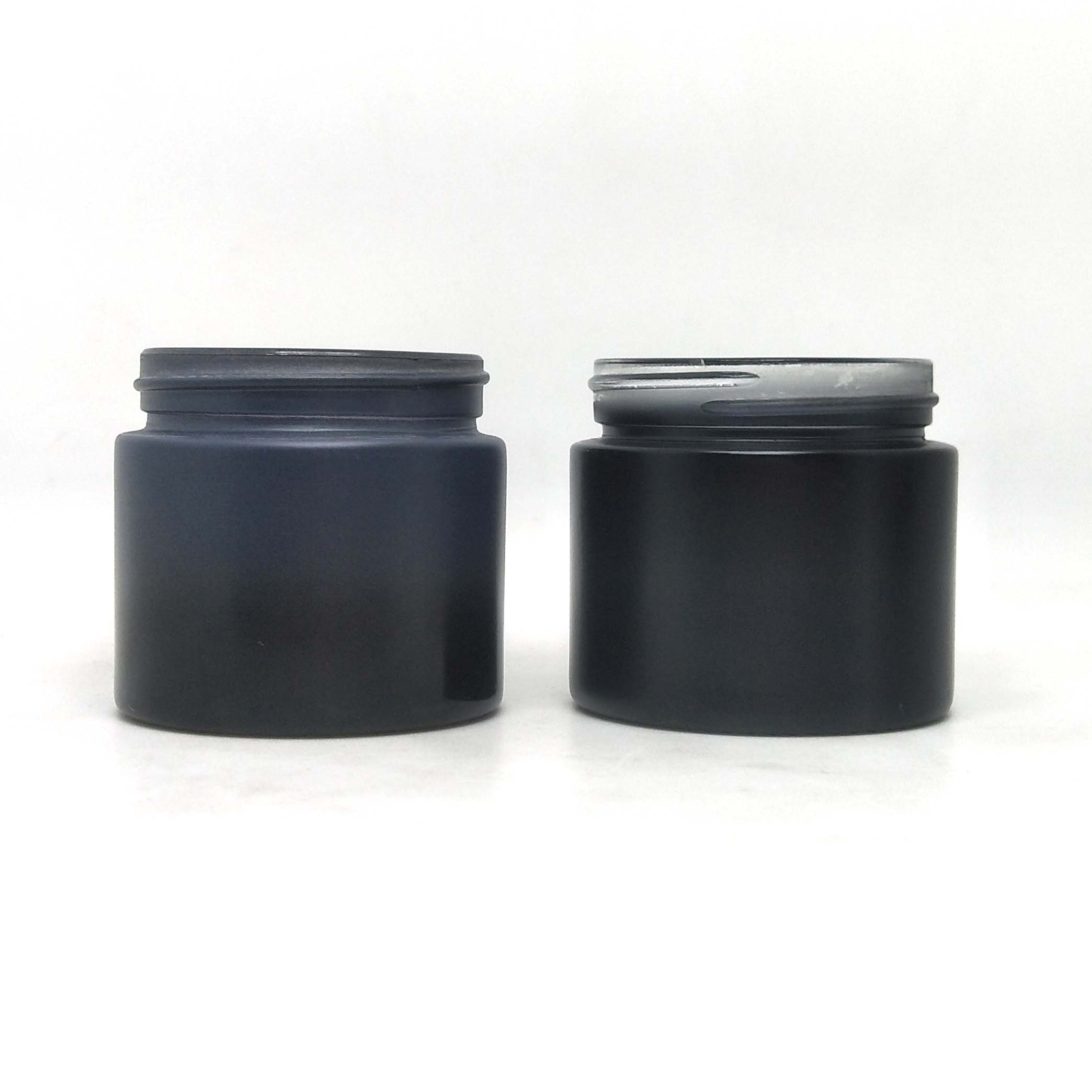 Black 1oz 2oz Glass Cosmetic Cream Jars glass packaging cosmetics with silver lid