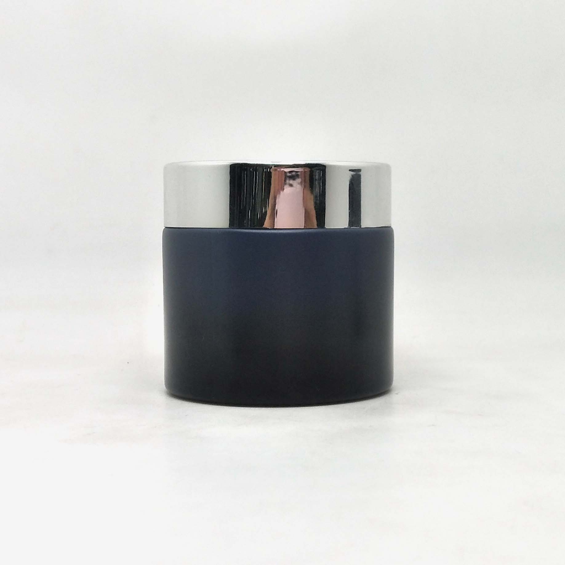 Black 1oz 2oz Glass Cosmetic Cream Jars glass packaging cosmetics with silver lid