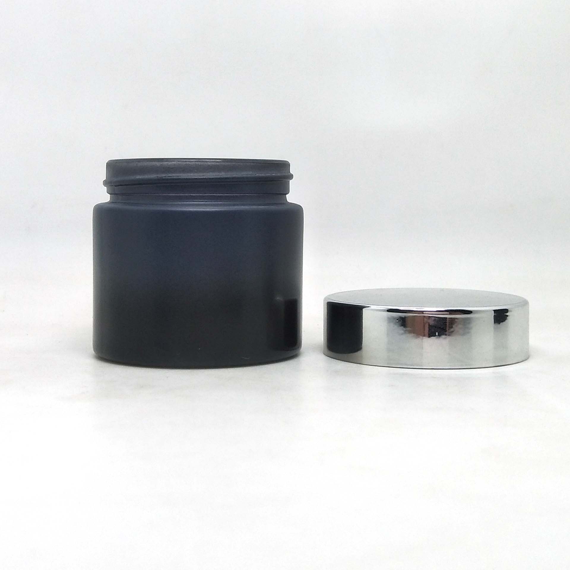 Black 1oz 2oz Glass Cosmetic Cream Jars glass packaging cosmetics with silver lid