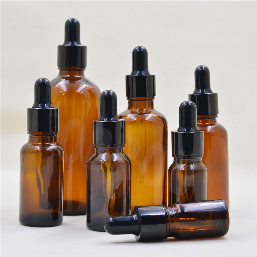 Black Amber glass bottle with box 10ml 15ml 20ml 30ml 50ml 100ml glass dropper bottle wholesale