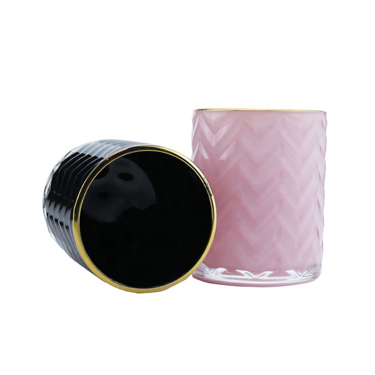 Black And Pink Glass Candle Jar Glass Jar With Gold Edge Customizable  Glass Candle Holder