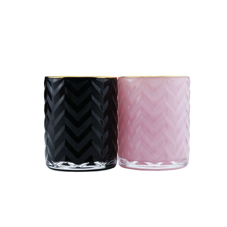 Black And Pink Glass Candle Jar Glass Jar With Gold Edge Customizable Glass Candle Holder