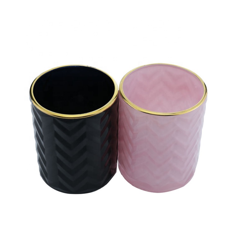 Black And Pink Glass Candle Jar Glass Jar With Gold Edge Customizable Glass Candle Holder