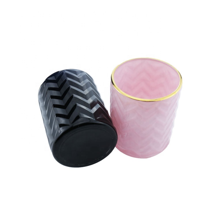 Black And Pink Glass Candle Jar Glass Jar With Gold Edge Customizable Glass Candle Holder