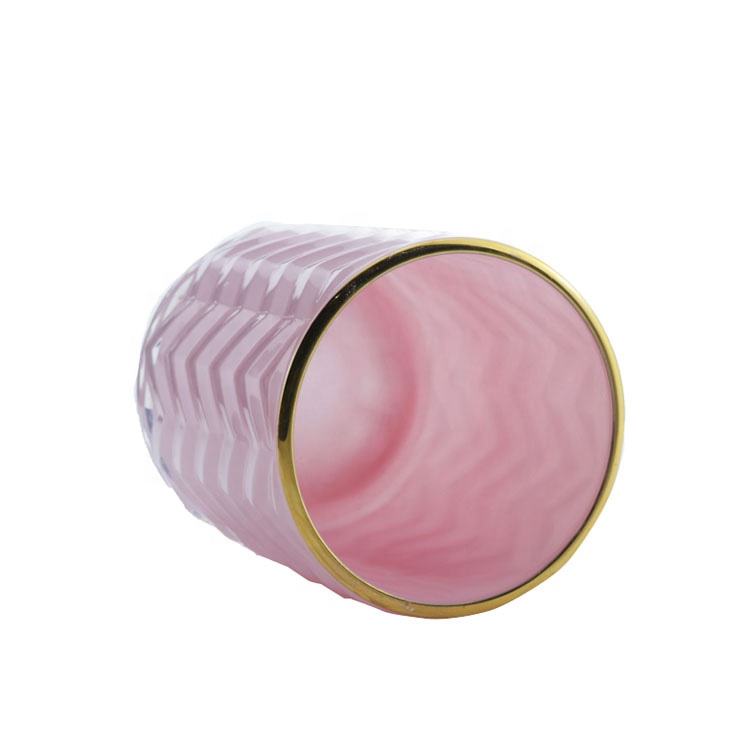 Black And Pink Glass Candle Jar Glass Jar With Gold Edge Customizable Glass Candle Holder