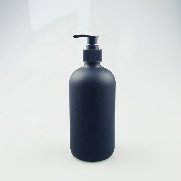Black Boston Round Glass Lotion soap pump Bottle 500ml With Pump Dispenser