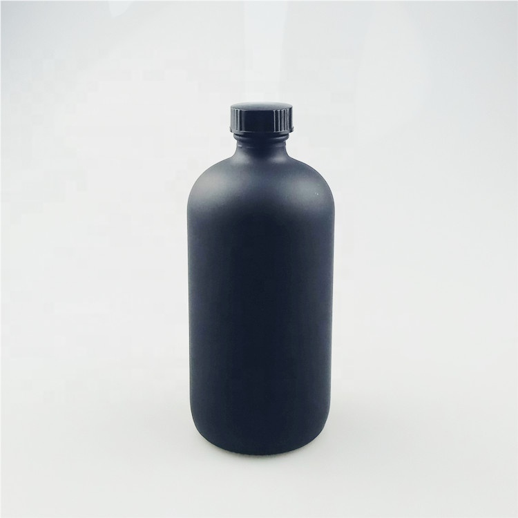 Black Boston Round Glass Lotion soap pump Bottle 500ml With Pump Dispenser