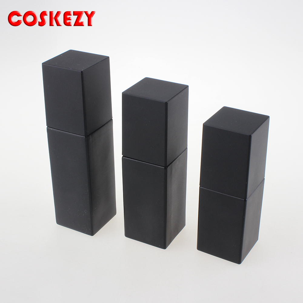 Black Cap 15ml 30ml 45ml Cosmetic Matte Black Glass Bottle with Lotion Pump, Square Black Empty Glass Pump Package for Skincare