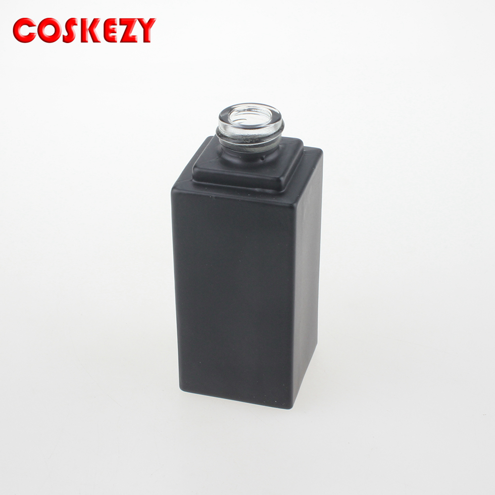 Black Cap 15ml 30ml 45ml Cosmetic Matte Black Glass Bottle with Lotion Pump, Square Black Empty Glass Pump Package for Skincare