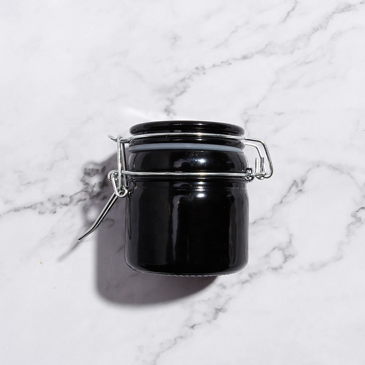 Black Color 50ml 100ml Airtight Glass Storage Jar Clip Top Glass Jars With Logo Print