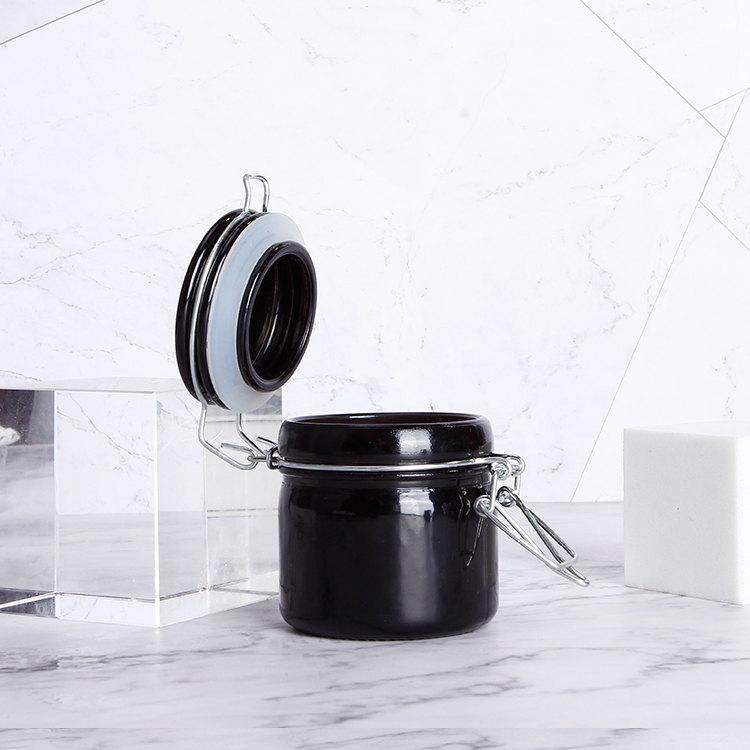 Black Color 50ml 100ml Airtight Glass Storage Jar Clip Top Glass Jars With Logo Print