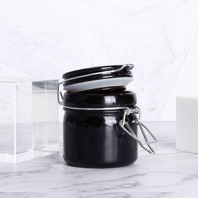Black Color 50ml 100ml Airtight Glass Storage Jar Clip Top Glass Jars With Logo Print