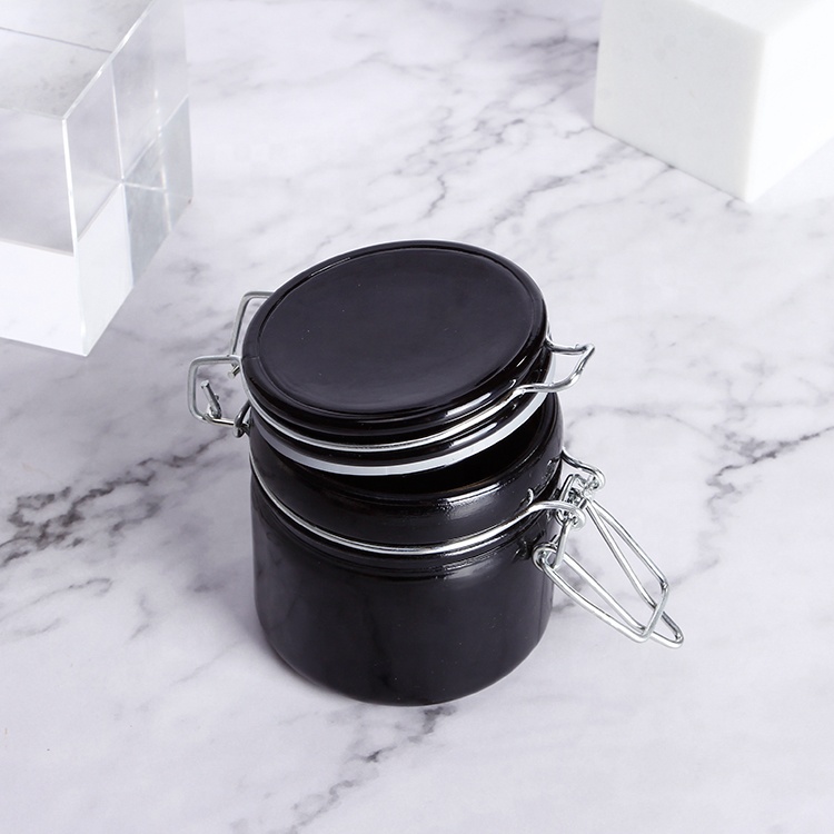 Black Color 50ml 100ml Airtight Glass Storage Jar Clip Top Glass Jars With Logo Print