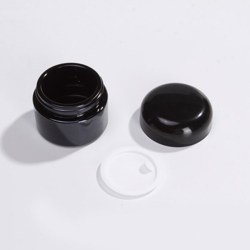 Black Cosmetic Glass Jars For Face Cosmetic Cream Lotion Container With Removable Inner, Black Dome Lids