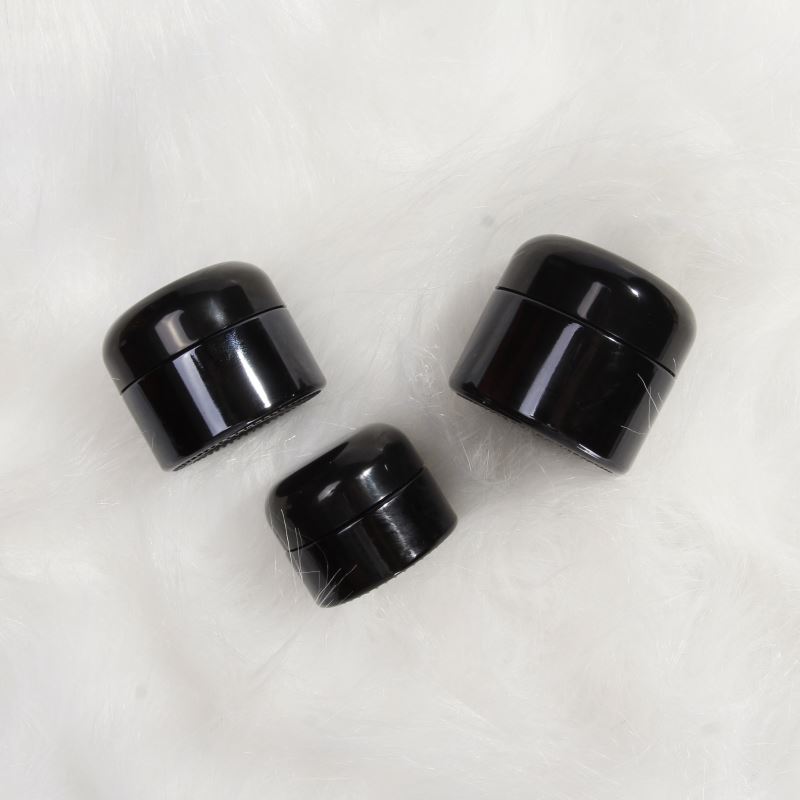 Black Cosmetic Glass Jars For Face Cosmetic Cream Lotion Container With Removable Inner, Black Dome Lids